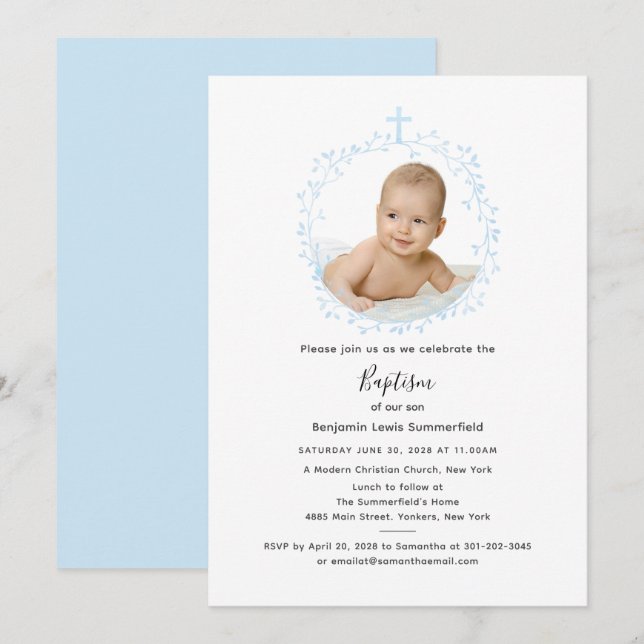 Modern Script Baptism Baby Photo Invitation (Front/Back)