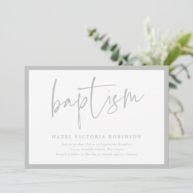 Modern Script  Baptism & Christening Invitation (Standing Front)