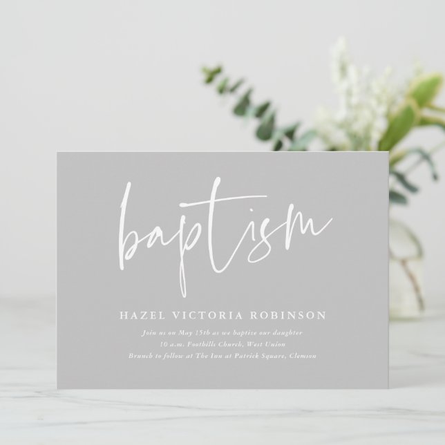 Modern Script  Baptism & Christening Invitation (Standing Front)