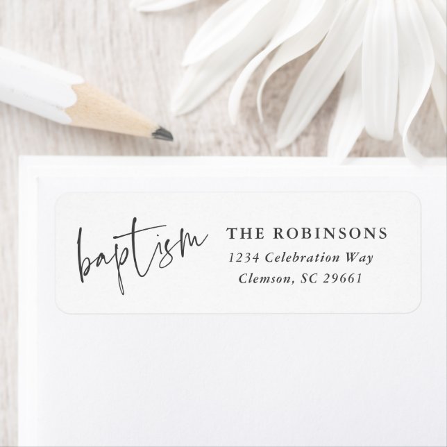 Modern Script Baptism Christening Return Address Label (Insitu)