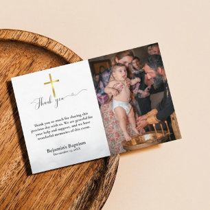 Modern script baptism thank you card