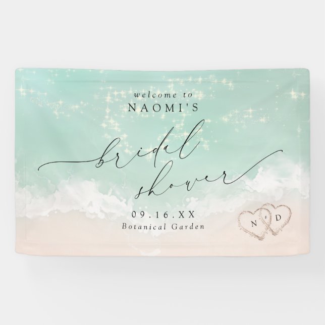 Modern Script beach hearts bridal shower welcome Banner (Horizontal)