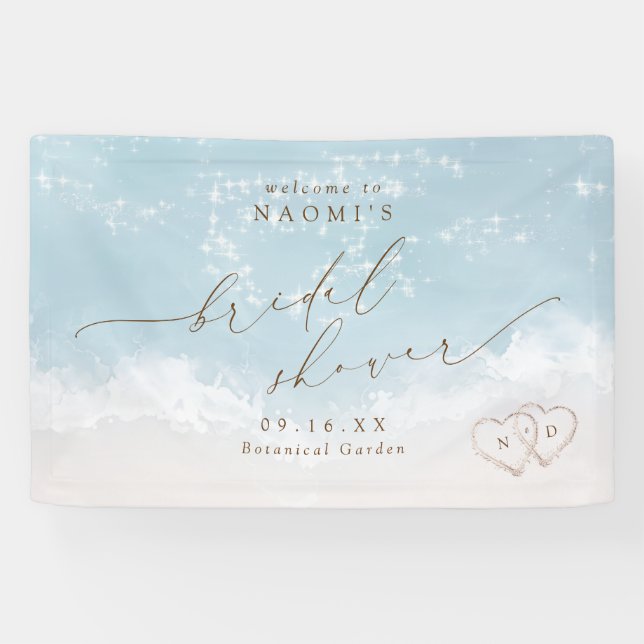 Modern Script beach hearts bridal shower welcome Banner (Horizontal)