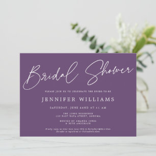 Modern Script Beautiful Dusty Purple Bridal Shower Invitation