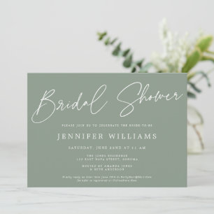 Modern Script Beautiful Sage Green Bridal Shower Invitation