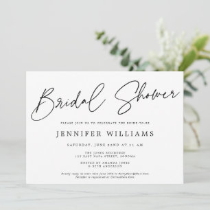 Modern Script Beautiful White Black Bridal Shower Invitation