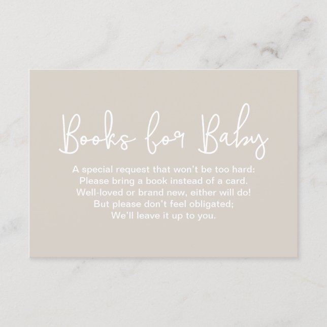 Modern Script Beige Baby shower Book Request Enclosure Card (Front)