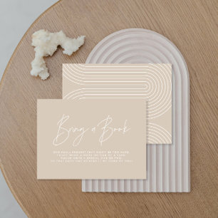 Modern script beige baby shower bring a book  card