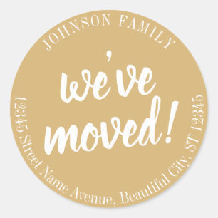 Modern Script Beige Brown We've Moved New Address Classic Round Sticker