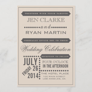 Modern Script Beige & Grey Wedding Invitation