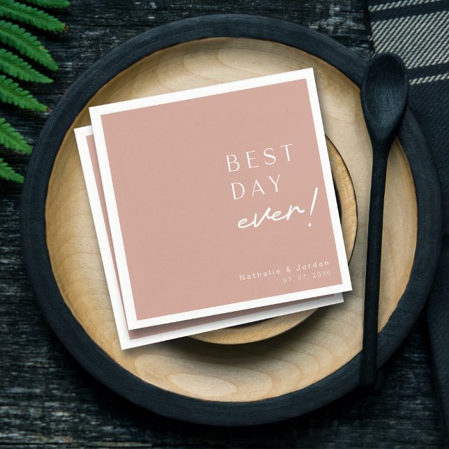 Modern Script Best Day Ever Terracotta Wedding Napkin (Memories with Customized Elegant Wedding Napkins)