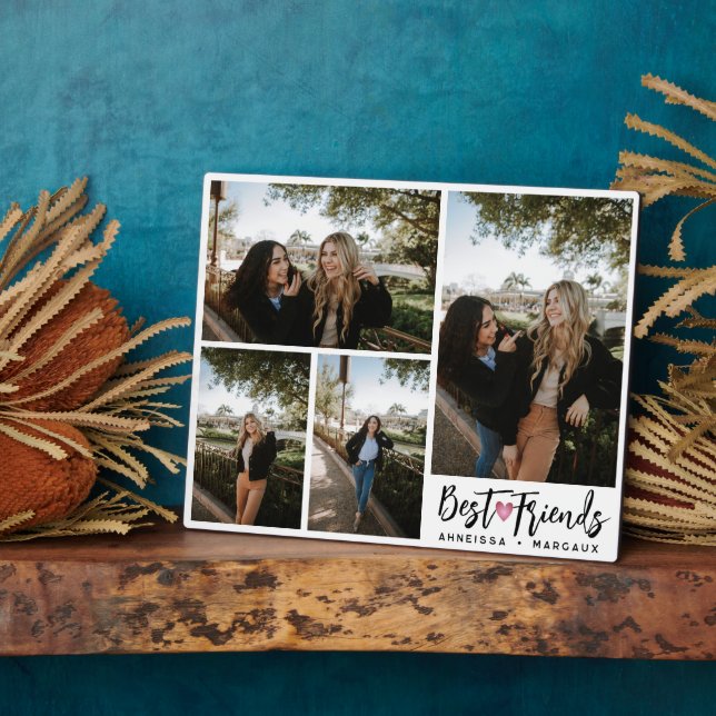 Modern Script Bestfriends Four Photo Collage Gift Plaque (Side)