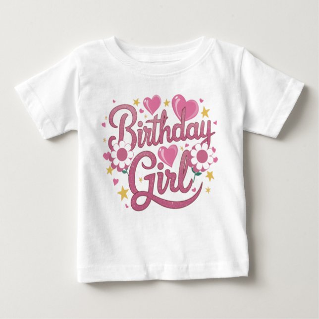 Modern Script Birthday Girl Baby Baby T-Shirt (Front)