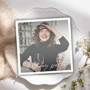 Modern Script Birthday Party Photo  Napkin