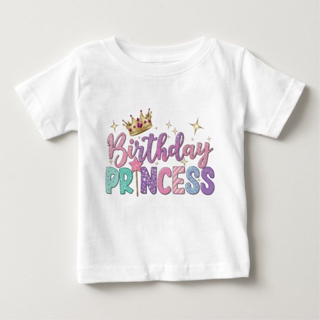 Modern Script Birthday princess Baby Baby T-Shirt (Front)