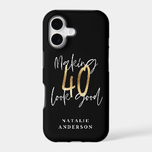 Modern script black and gold 40th birthday