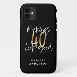 Modern script black and gold 40th birthday iPhone 11 case