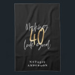 Modern script black and gold 40th birthday  tea towel<br><div class="desc">Modern script black and gold 40th birthday gift. Part of a elegant stylish collection.</div>