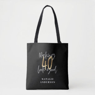 Modern script black and gold 40th birthday  tote bag