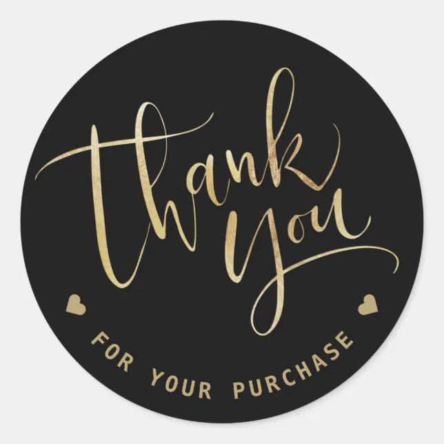 Modern script black and gold business thank you classic round sticker ...