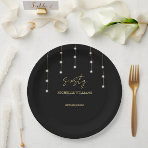 Modern Script Black And Gold Party Paper Plate