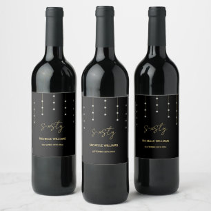 Modern Script Black And Gold Party Wine Label