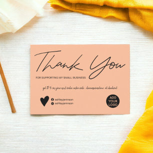 Modern script black and peach order thank you