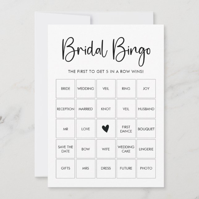 Modern Script Black and White Bingo Game Card (Front)