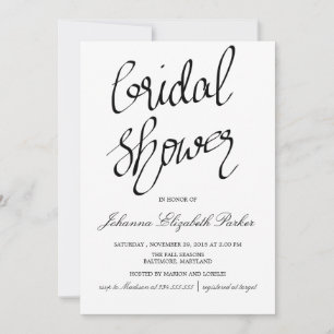 Modern Script Black And White Classy Bridal Shower Invitation