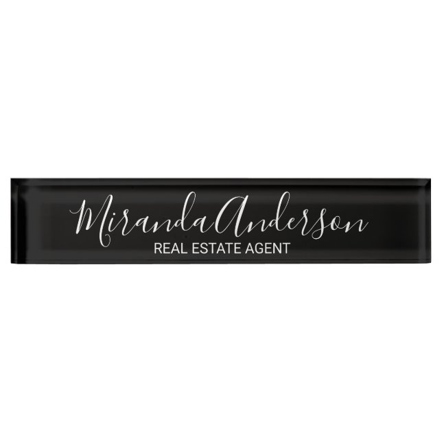 Modern Script Black and White Nameplate (Front)