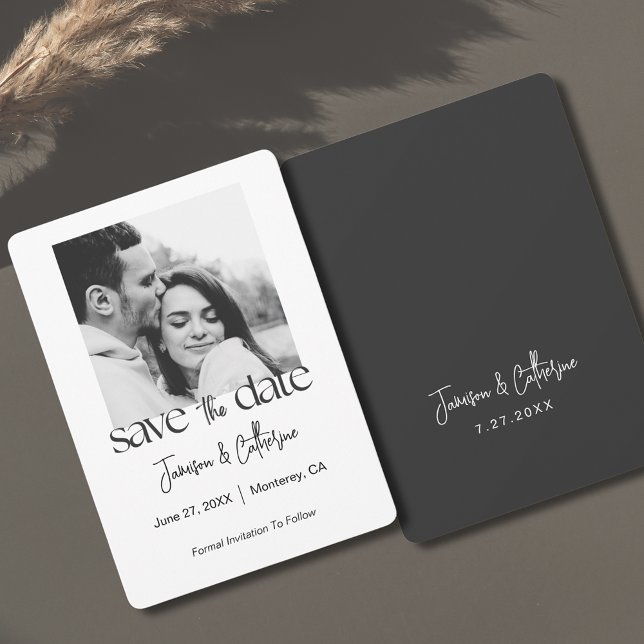 Modern Script Black and White Photo Save The Date  (Modern Script Typography Black and White Photo Save The Date
)