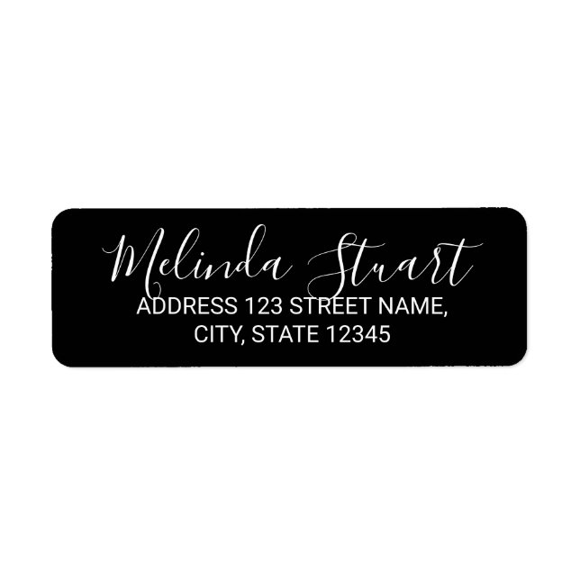 Modern Script Black and White Return Address Label (Front)