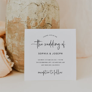 Modern Script Black and White Wedding Invitation