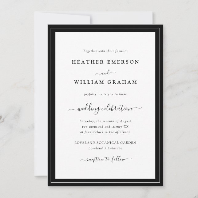 Modern Script Black and White Wedding Invitation (Front)