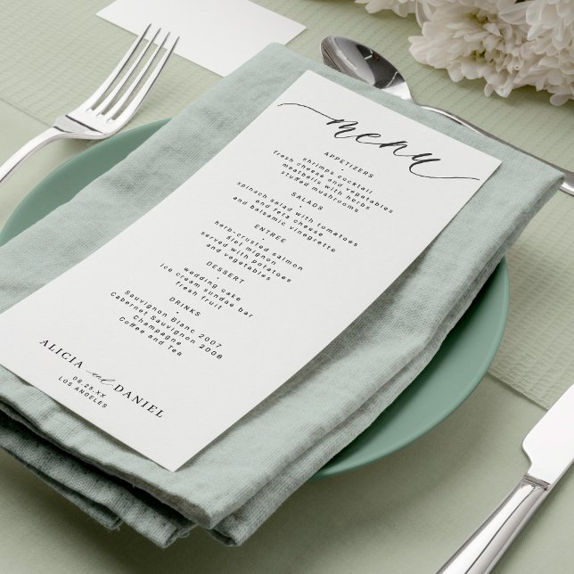 Modern script black and white wedding menu (Creator Uploaded)
