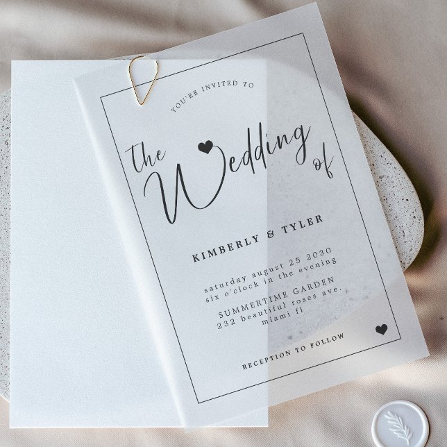 Modern script black and white wedding overlay  vellum invitations (Creator Uploaded)