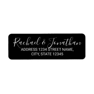 Modern Script Black and White Wedding Return Address Label