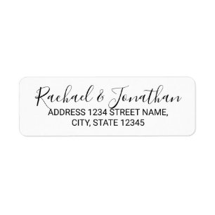 Modern Script Black and White Wedding Return Address Label