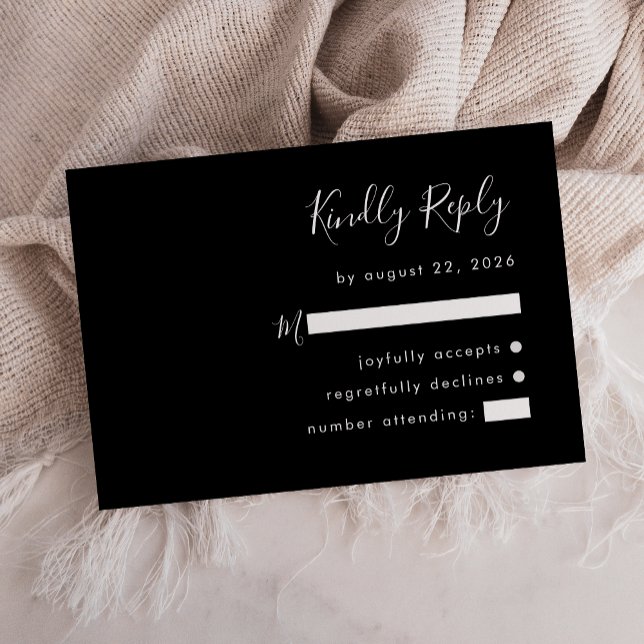 Modern Script Black and White Wedding RSVP Card (Creator Uploaded)