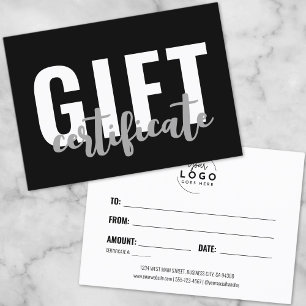 Modern Script Black Business Gift Certificate Card