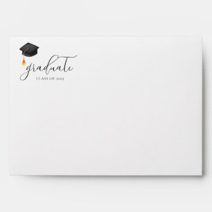 Modern Script Black Cap Graduation Return Address Envelope