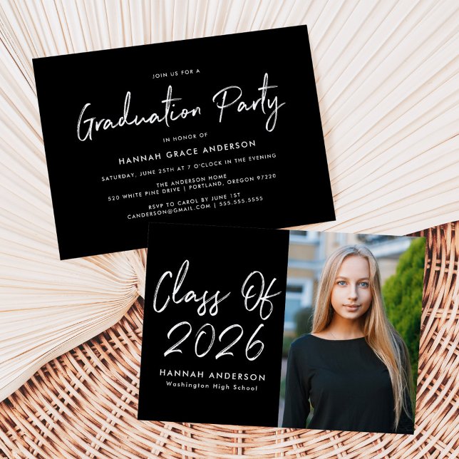 Modern Script Black Class of 2025 Graduation Party Invitation (Creator Uploaded)