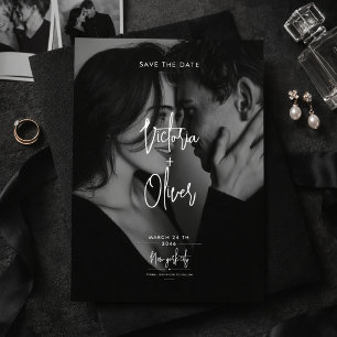 Modern Script Black Editorial Photo Save the Date