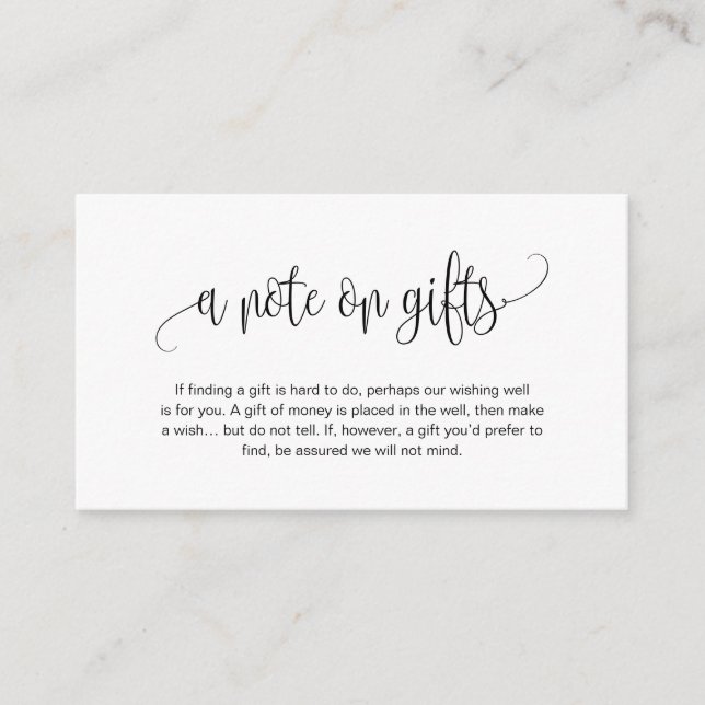 Modern Script, Black font, A note on gifts Enclosure Card (Front)