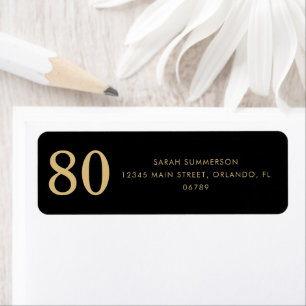 Modern Script Black Gold Eighty 80th Birthday Return Address Label
