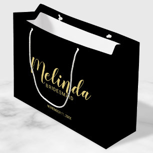 Modern Script Black&Gold Personalised Bridesmaids Large Gift Bag