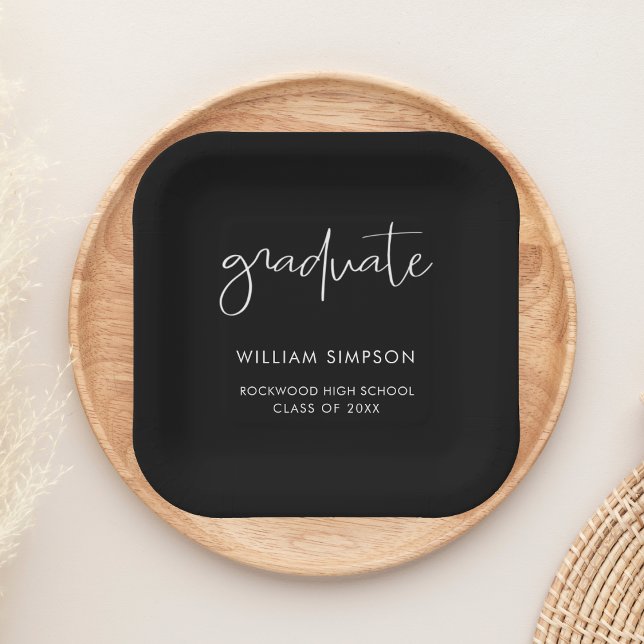 Modern Script Black Graduation Paper Plates (Creator Uploaded)