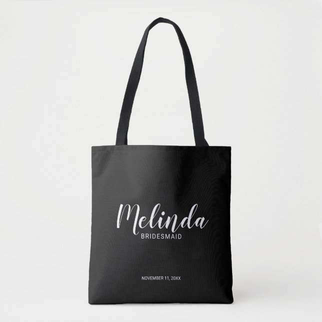 Modern Script Black Personalised Bridesmaids Tote Bag (Front)