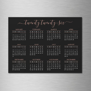 Modern Script Black Rose Gold 2022 Calendar Magnet