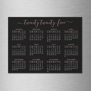 Modern Script Black Rose Gold 2025 Calendar